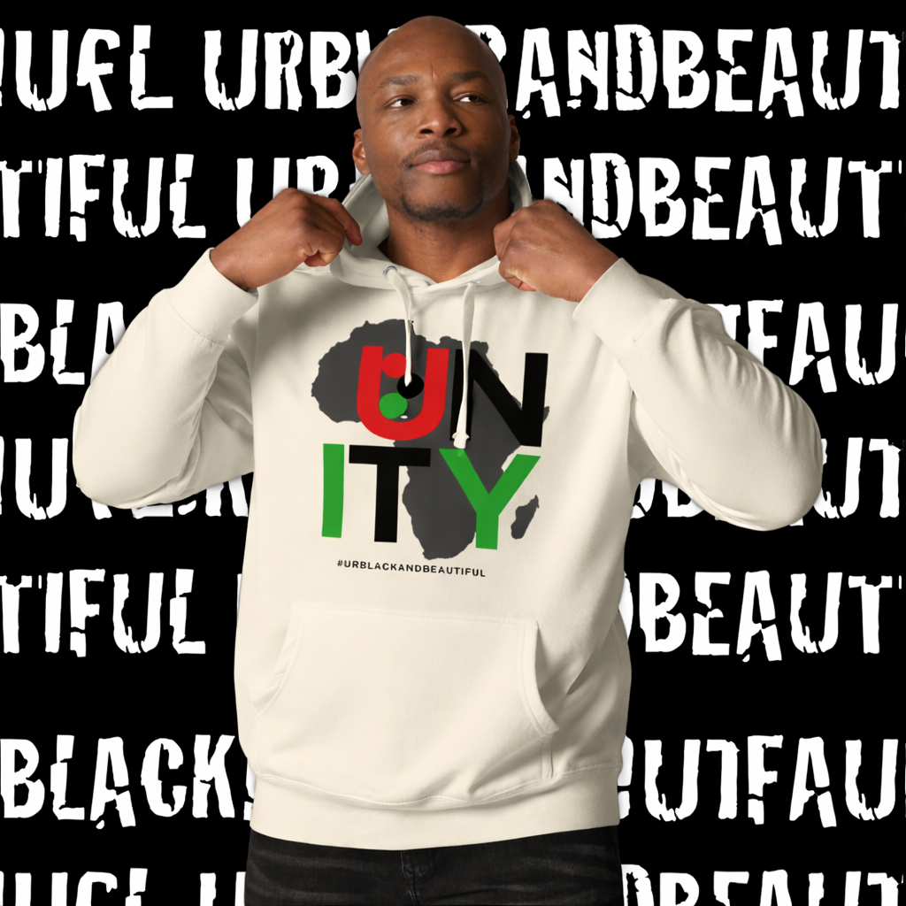 Person wearing a white hoodie with a graphic design on a black background with text.