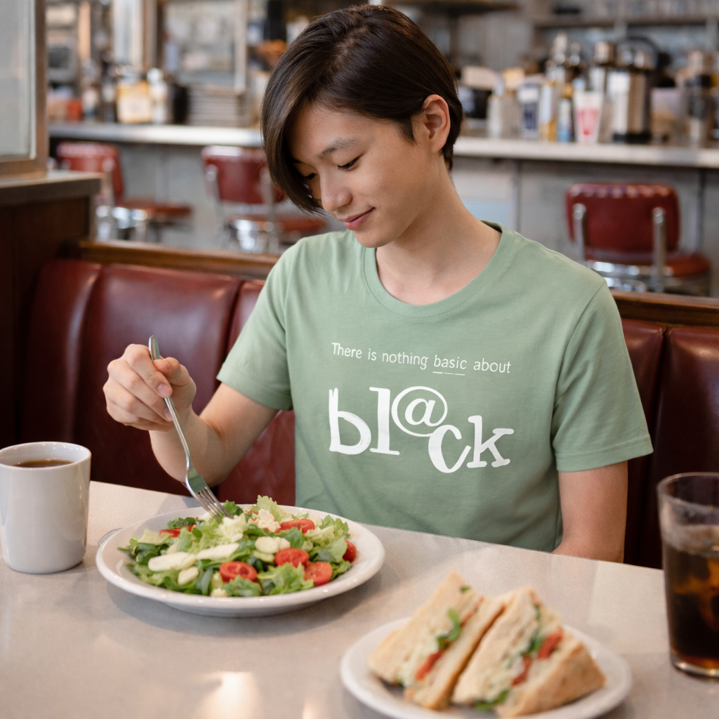 SAGE T SHIRT being worn at restaurant